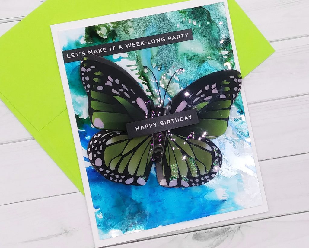 Interactive Cards with 3D Butterfly Stickers from Dollar Tree & Alcohol Inked over Acetate