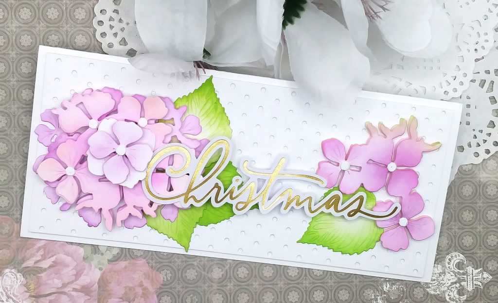 Slimline Christmas Cards with Honey Bee Stamps Hydrangeas Layered Dies