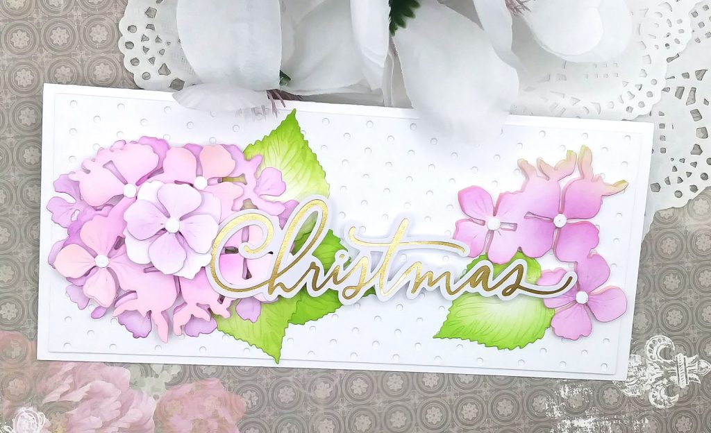 Slimline Christmas Cards with Honey Bee Stamps Hydrangeas Layered Dies