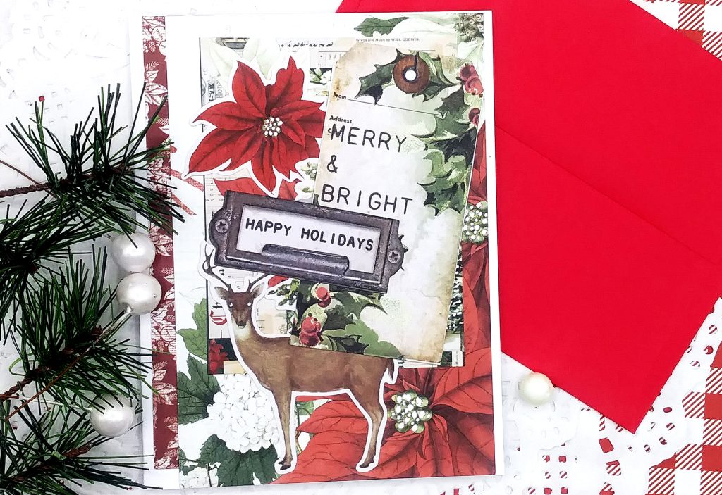 Happy Holidays Card with Simple Stories Vintage Rustic Paper Collection