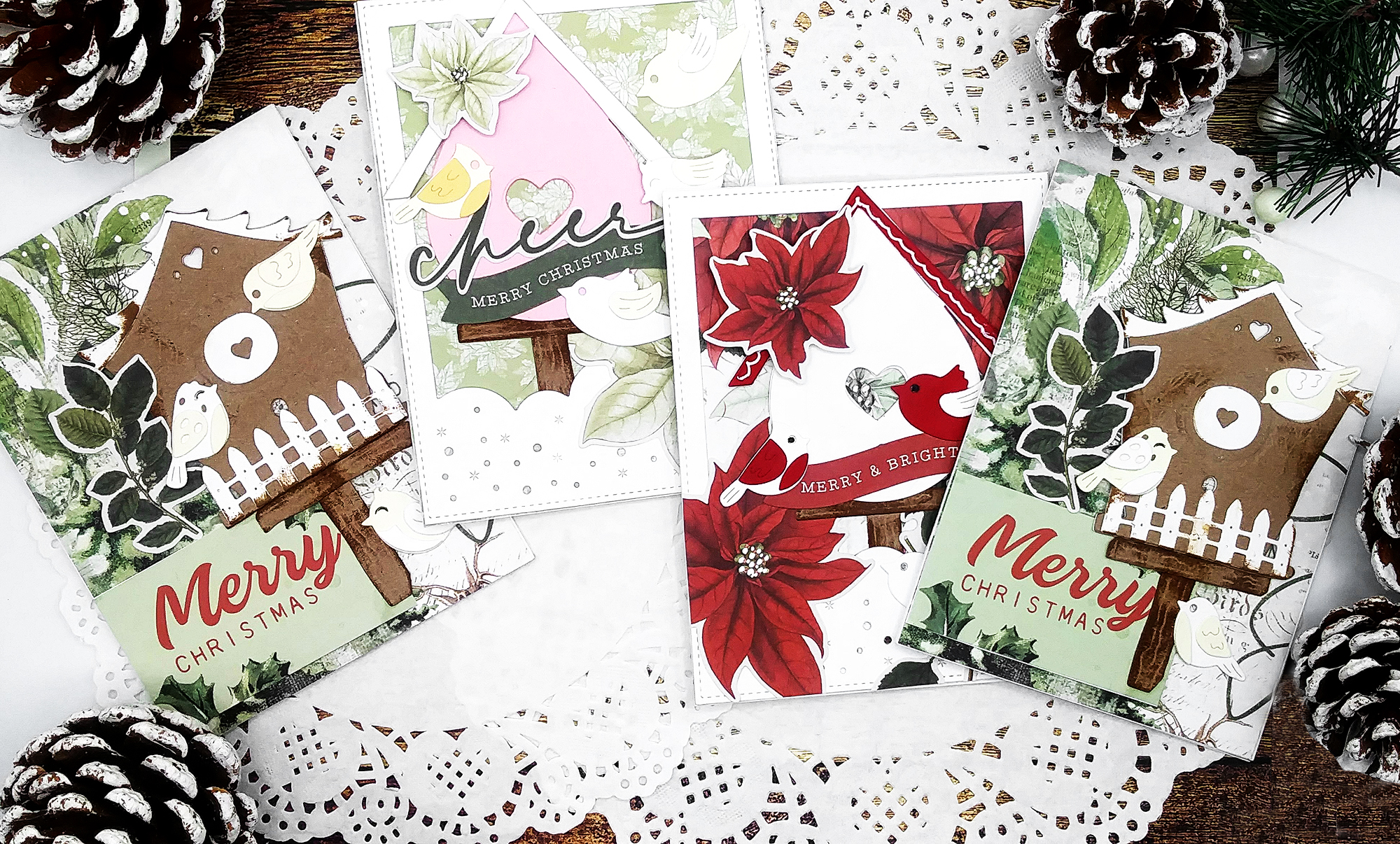 Christmas Cards with Spellbinders Birdhouses through the Seasons by Vicky Papaioannou