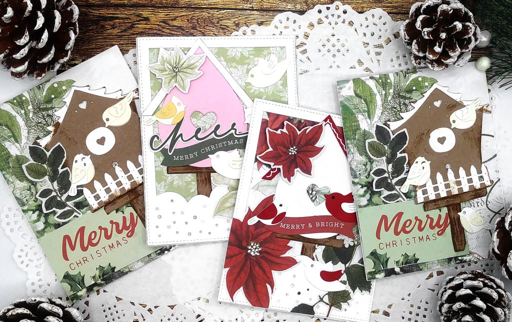 Christmas Cards with Spellbinders Birdhouses through the Seasons by Vicky Papaioannou