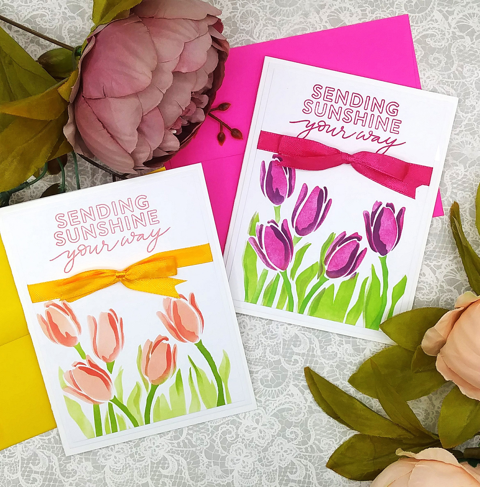 Layer Stenciling with Simon Says Stamp Tulips Stencil Set