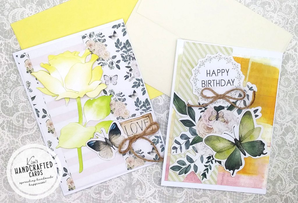 Pretty Pattern Paper Cards with Paper Rose Butterfly Garden Collection