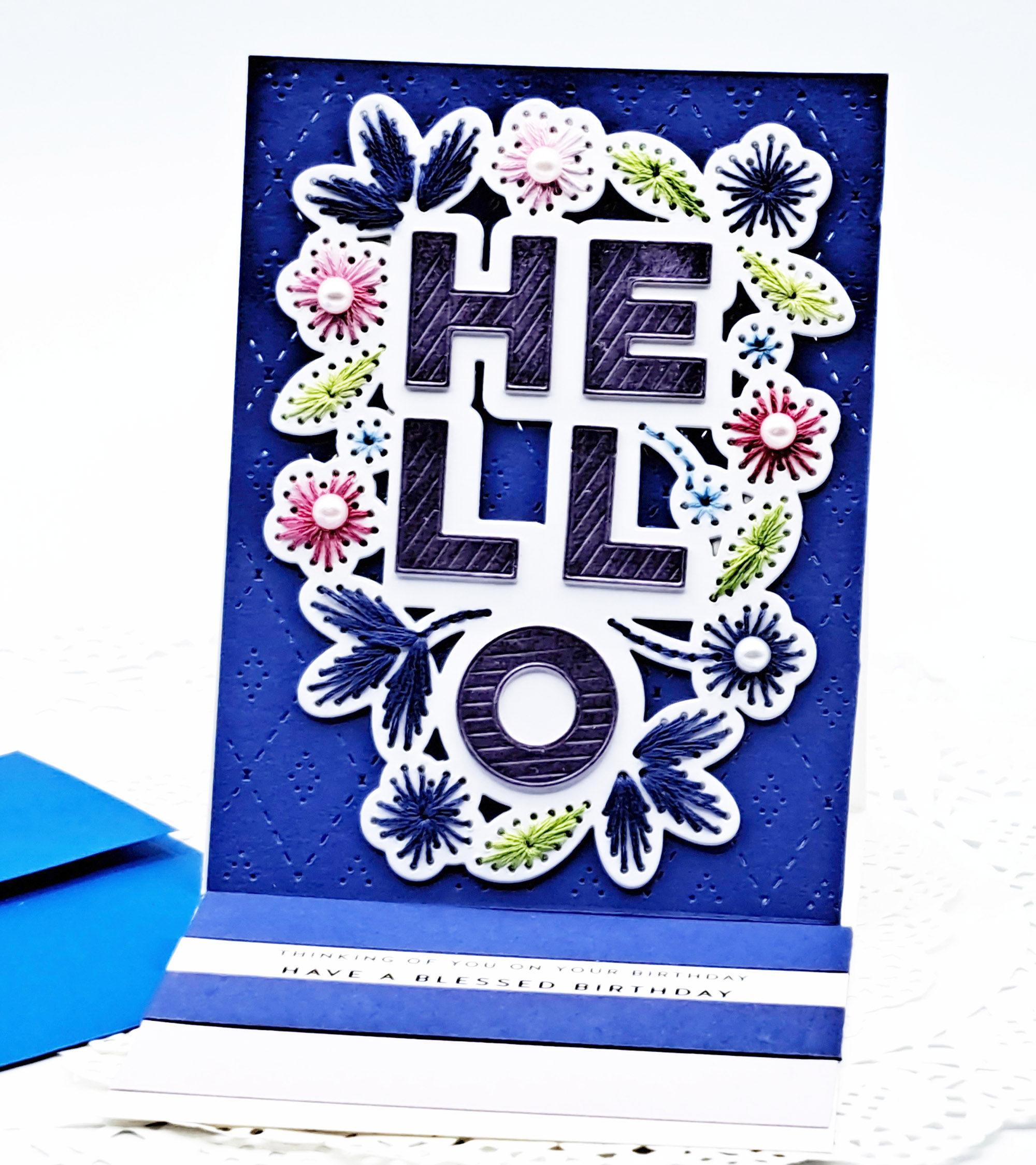 Stitched Hello Easel Card