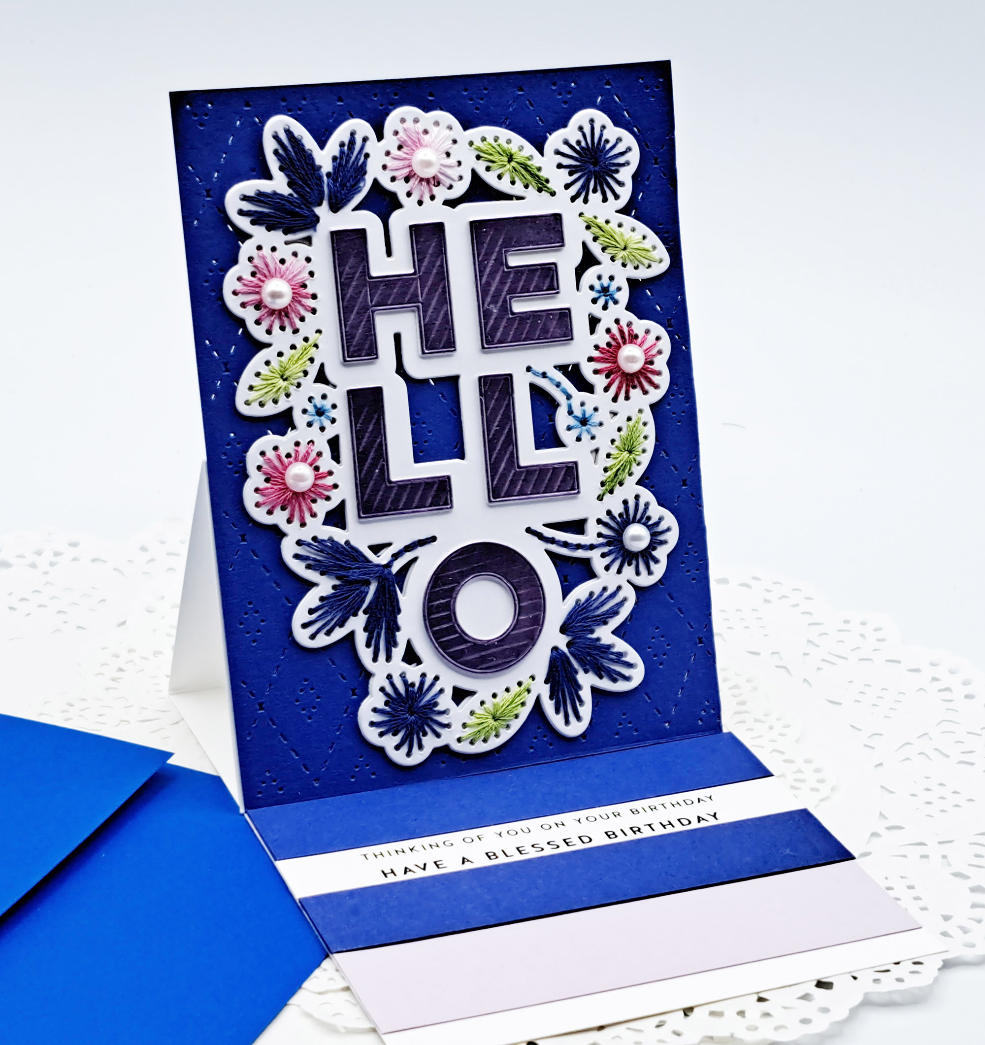 Stitched Hello Easel Card