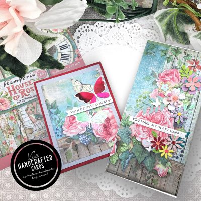 Butterflies, Flowers Cards with Stamperia House of Roses Paper Pack