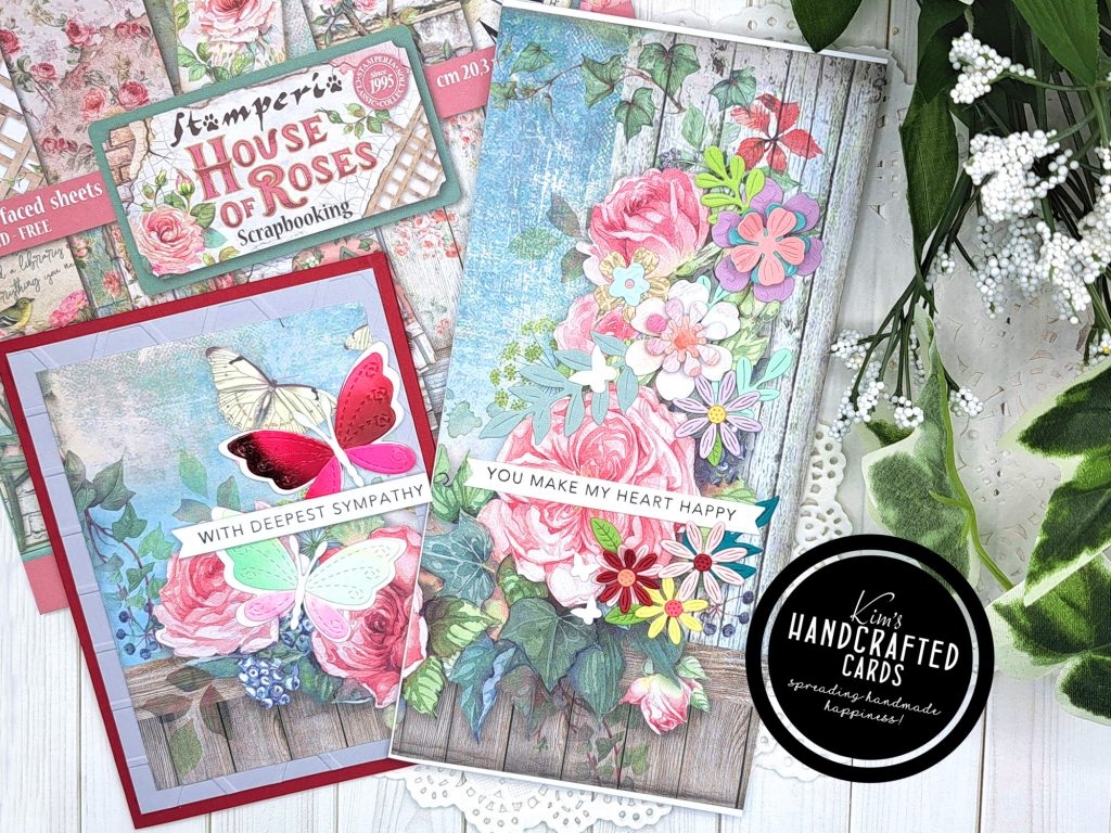 Butterflies, Flowers Cards with Stamperia House of Roses Paper Pack