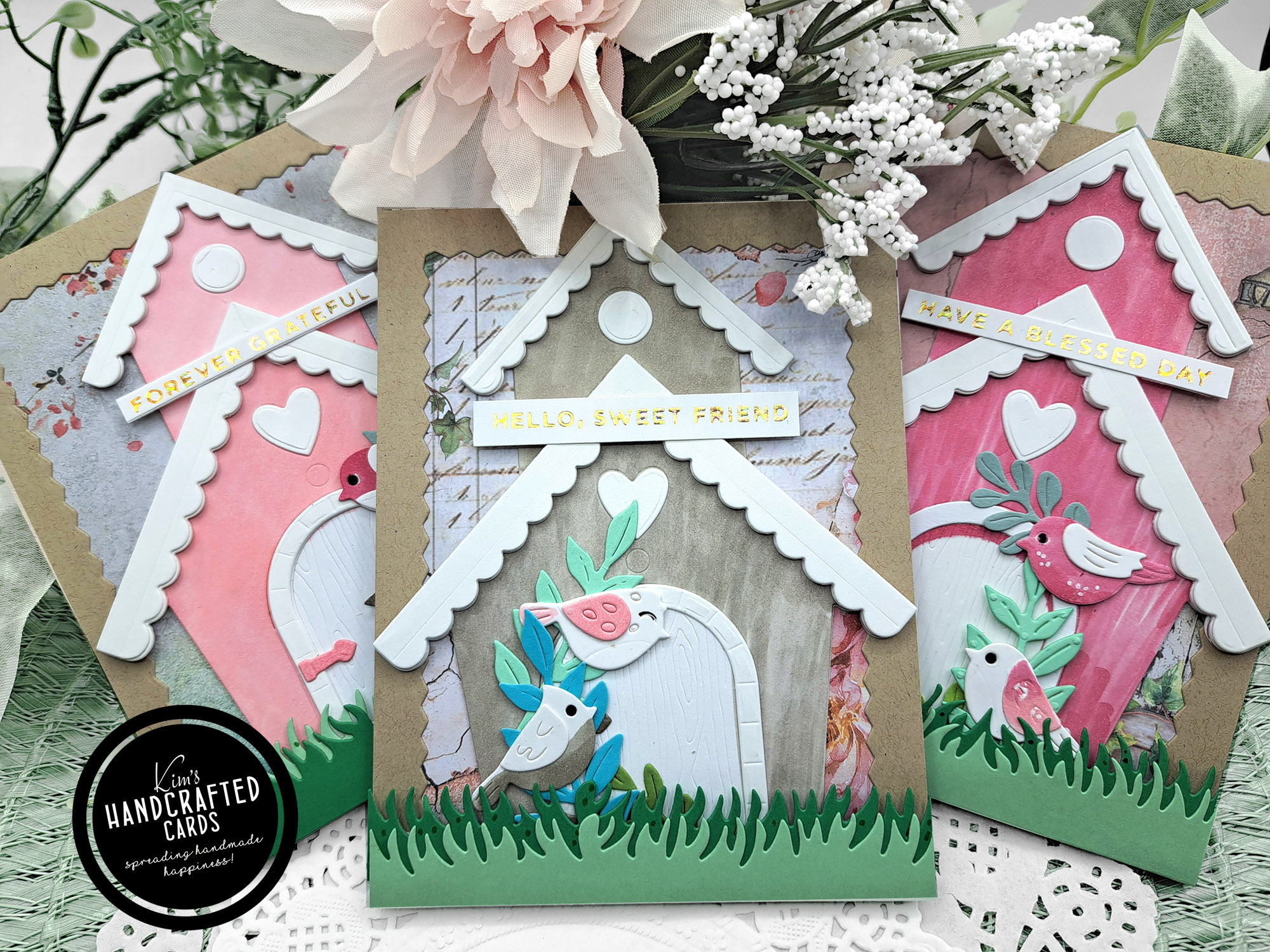 Birdhouse Cards Paired with Stamperia House of Roses Paper Pack