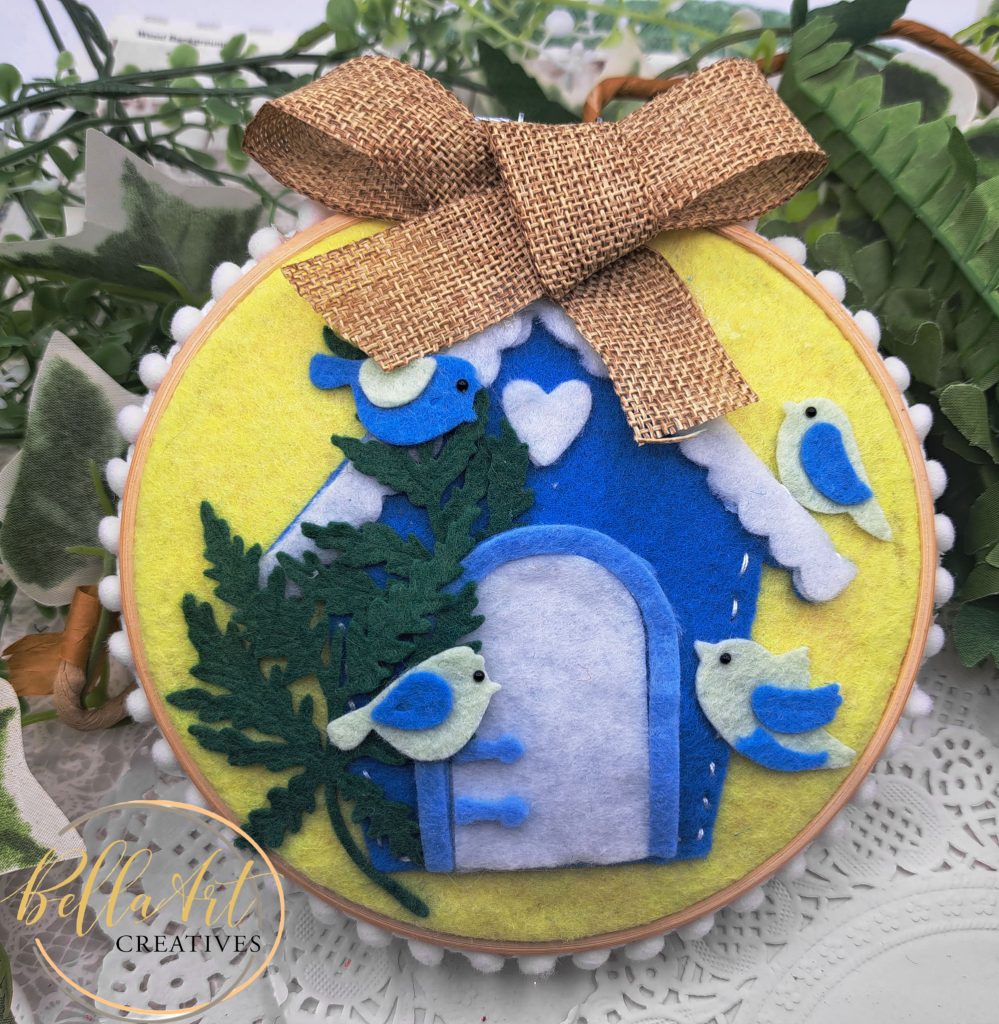 Stitched Birdhouse Scenes on Embroidery Hoops