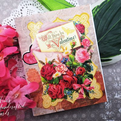 Repurposed Vintage Old Time Embellishments for a Z-fold Valentine’s Day Card + Bonus Card