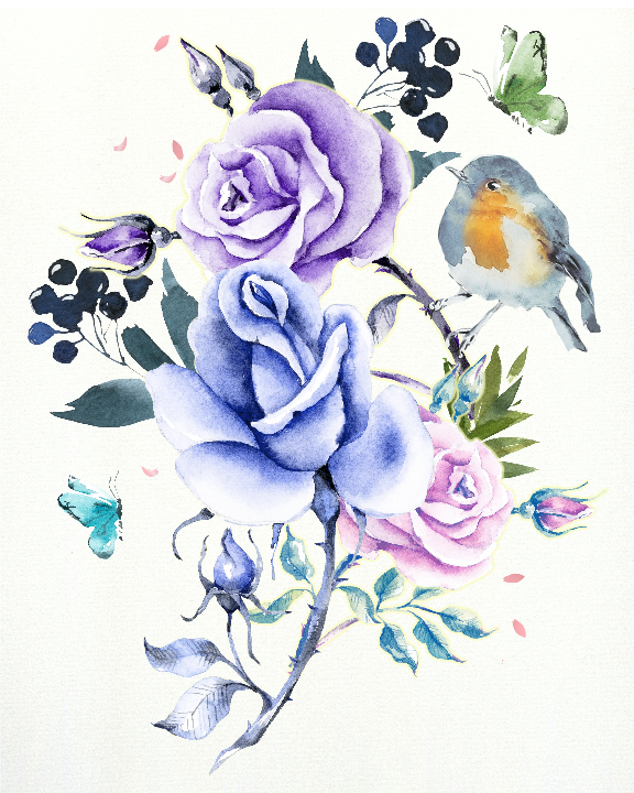 Blue & Purple-Roses with bird & butterflies - BellaArt Creatives ~ Kim McDougal Handmade Crafter/Designer