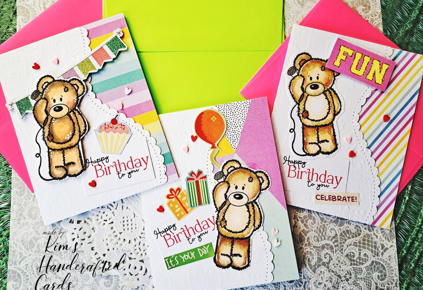 Sweet Birthday Cards using a Stamp Set from the “Precious Bears”Collection from The Diary of Belle Rose