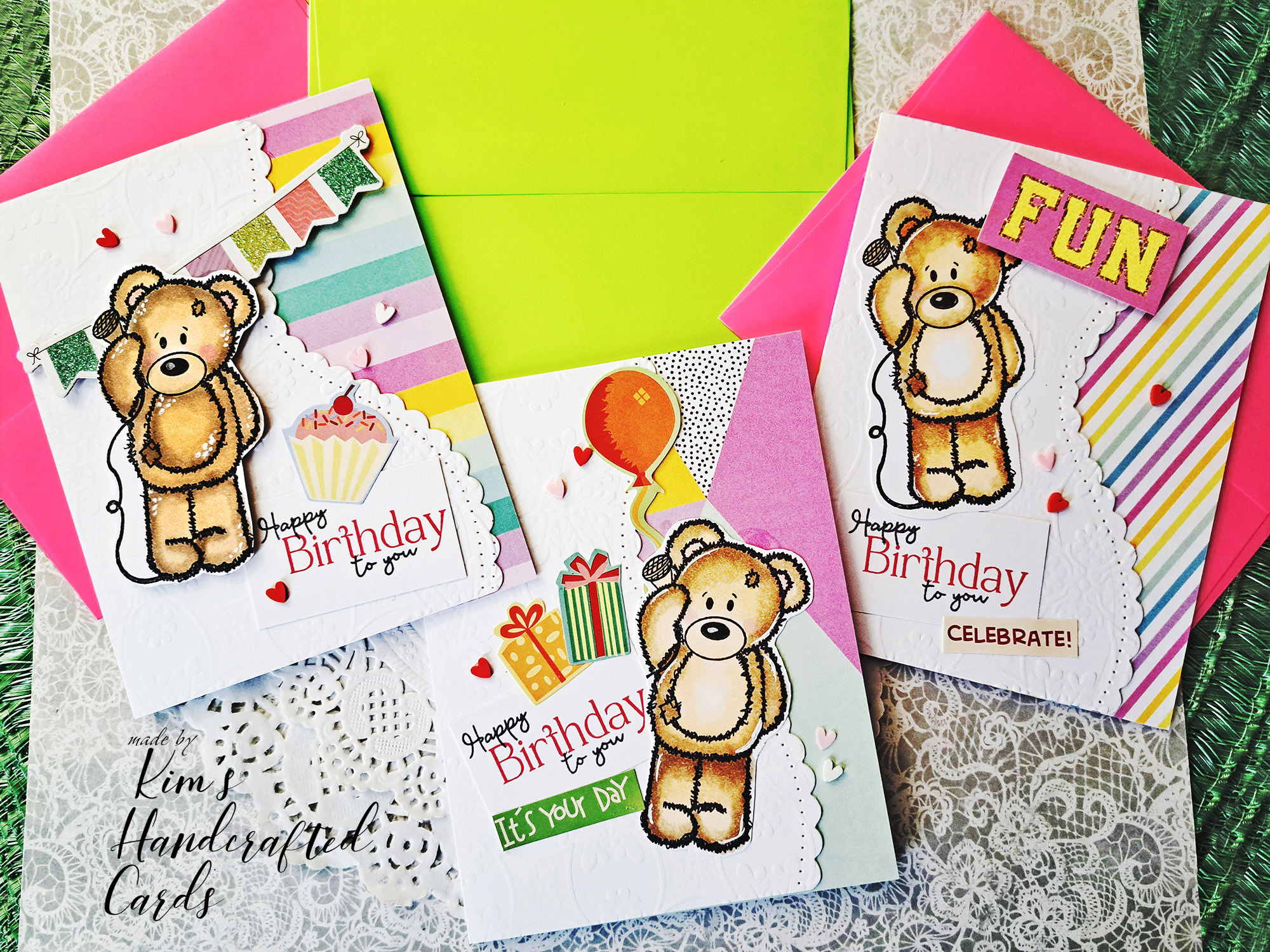 Sweet Birthday Cards using the "Precious Bears" Mini Stamp Set from The Diary of Belle Rose